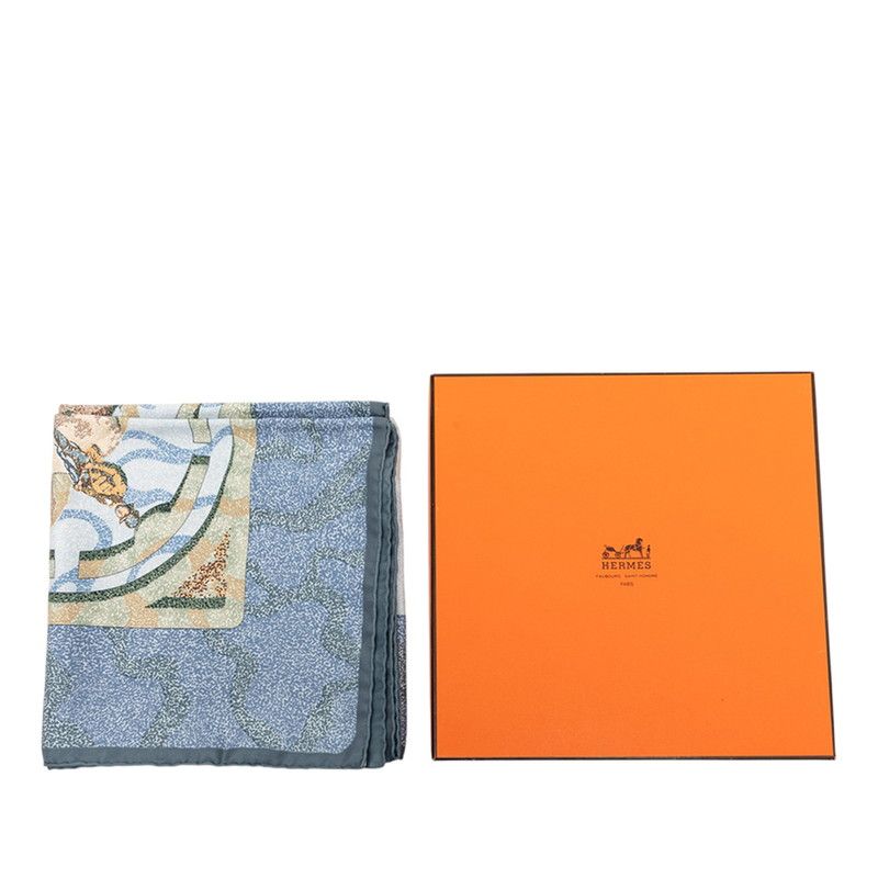 Hermes Carre 90 Peintre du Cheval Horse Painter Scarf Blue Green Silk — view 8