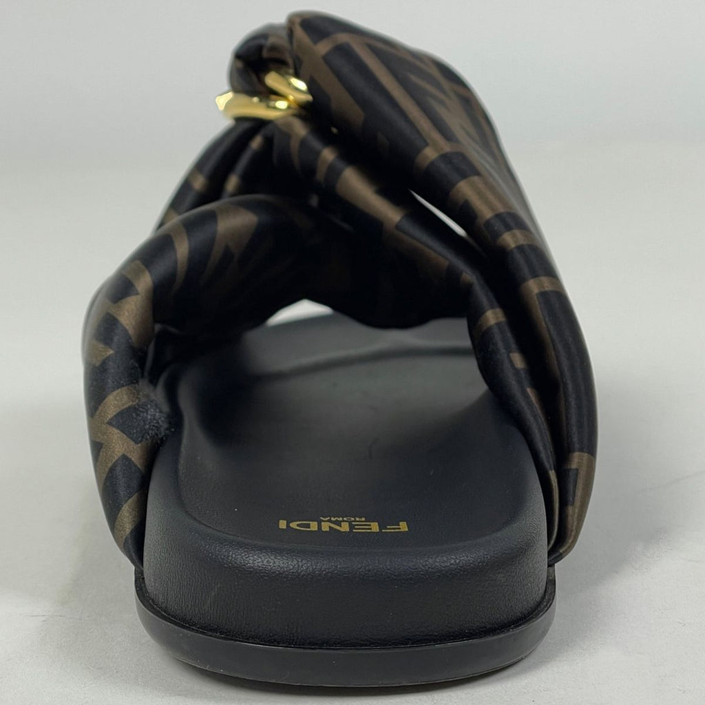 Fendi Feel Zucca Pattern Flat Sandals Shoes Leather Brown Black — view 3