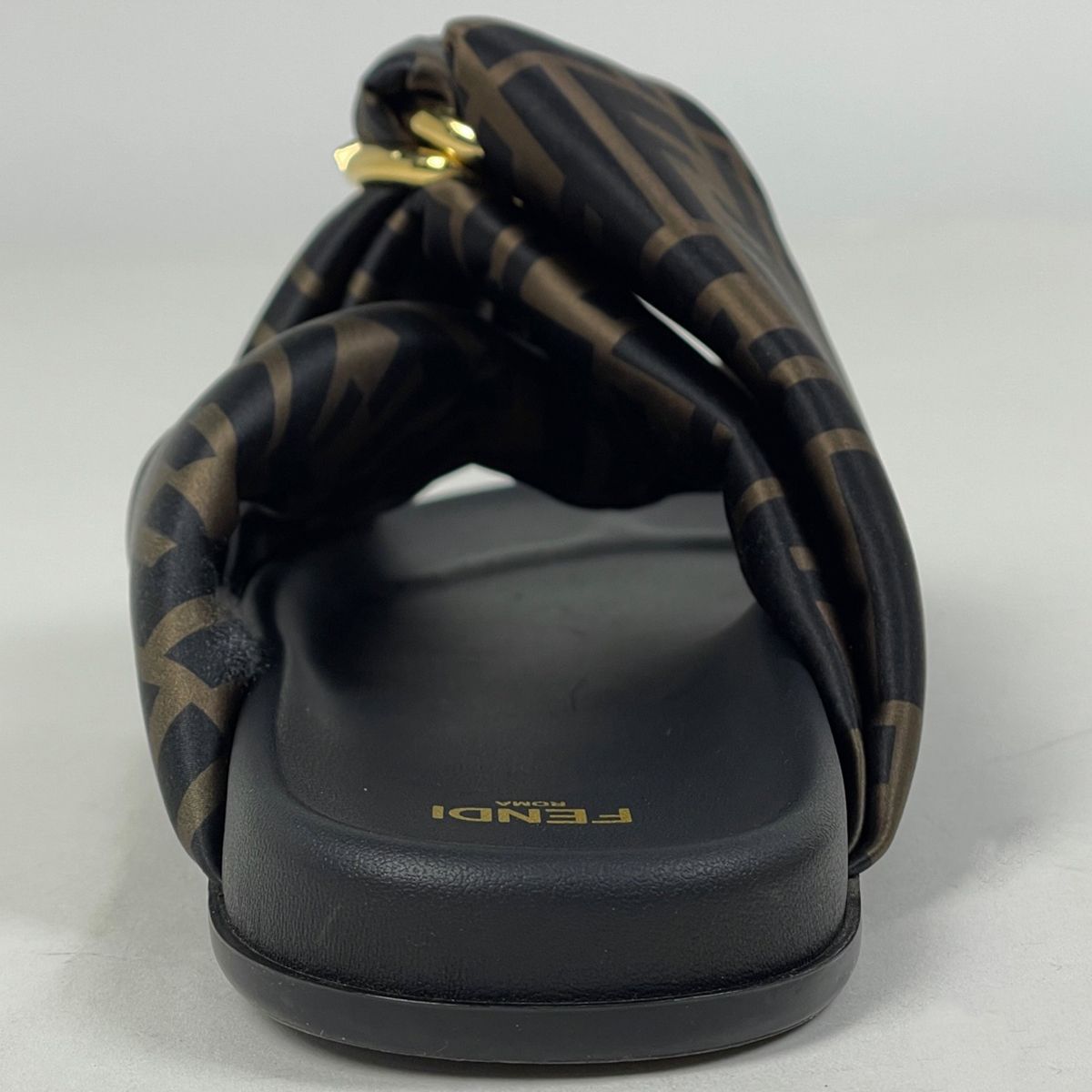 Fendi Feel Zucca Pattern Flat Sandals Shoes Leather Brown Black — view 3