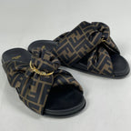 Fendi Feel Zucca Pattern Flat Sandals Shoes Leather Brown Black — view 7