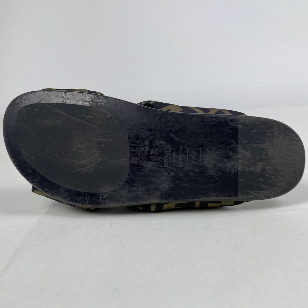 Fendi Feel Zucca Pattern Flat Sandals Shoes Leather Brown Black — view 2