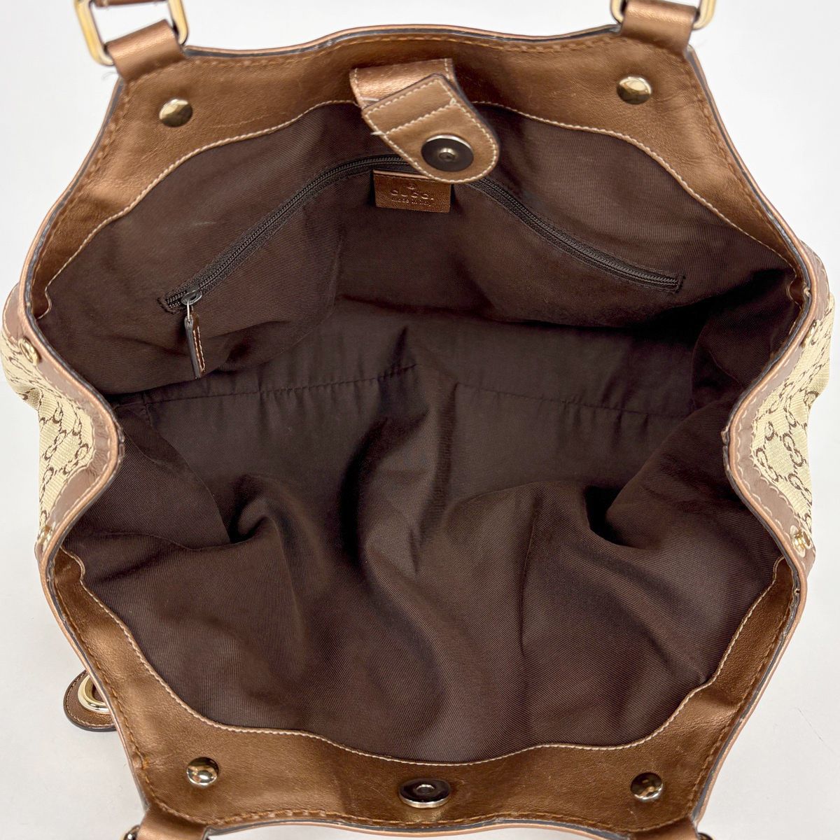 Gucci GG Pattern Ski Tote Canvas Metallic Brown — view 9
