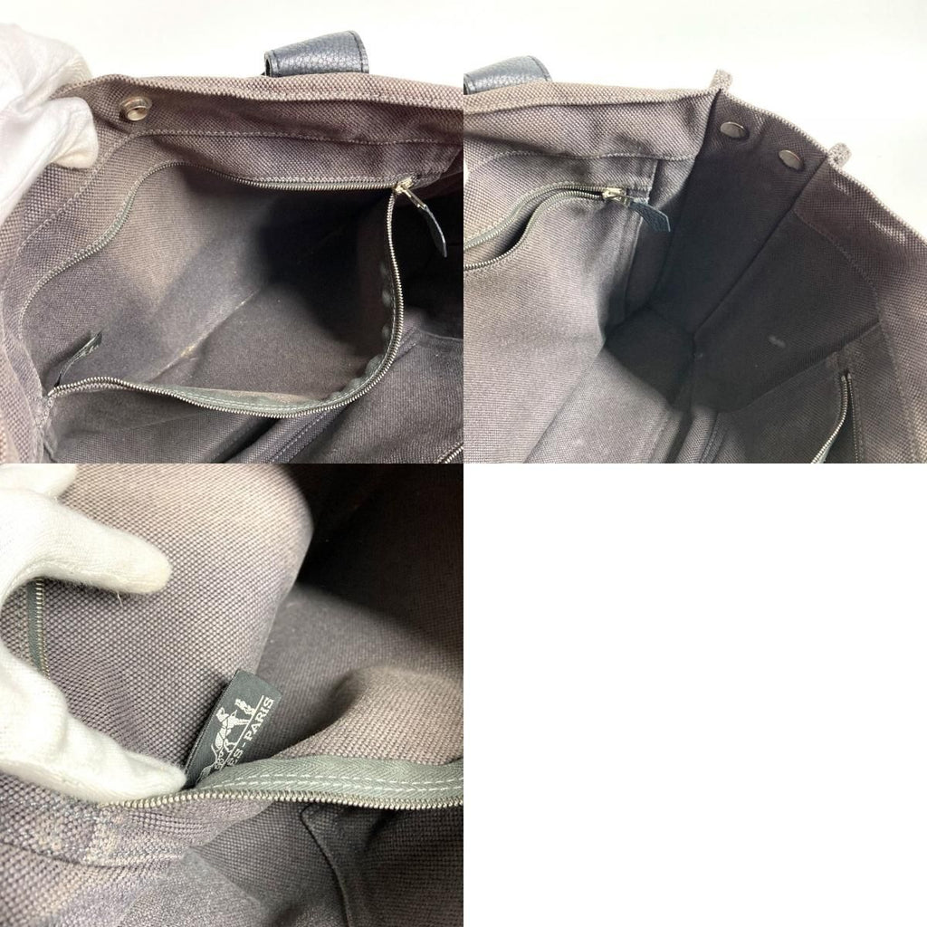 Hermes Handbag Sac Ane MM Leather Canvas Gray — view 9