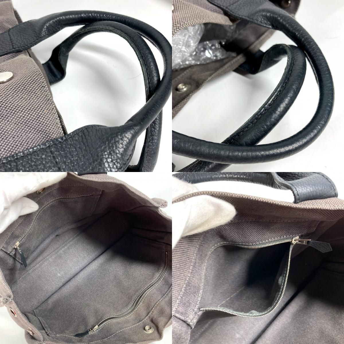 Hermes Handbag Sac Ane MM Leather Canvas Gray — view 8