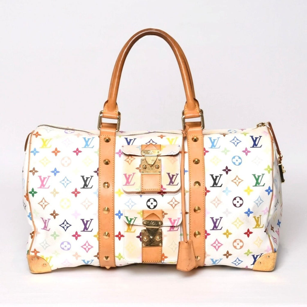 Louis Vuitton Keepall 45 Boston Bag Monogram Multicolor White Takashi Murakami