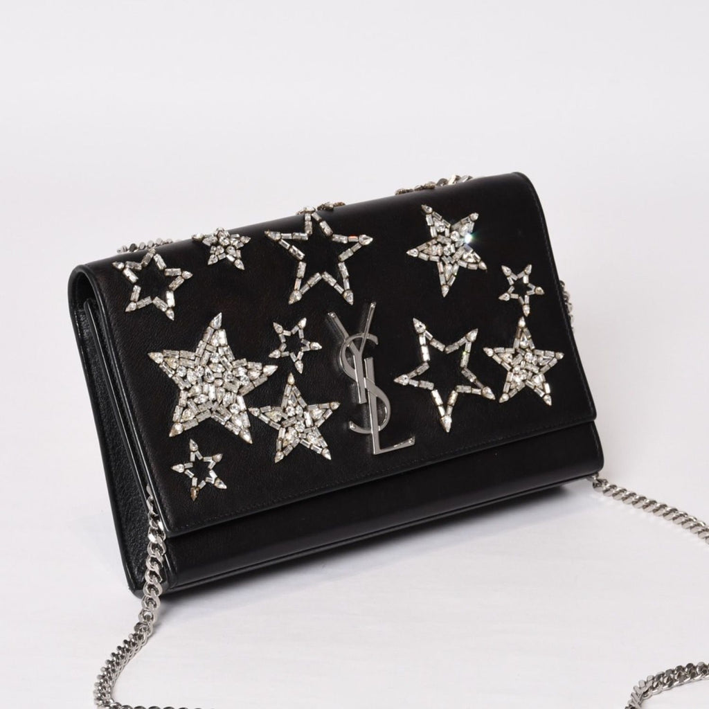 Saint Laurent Shoulder Bag YSL Logo Star Studs Leather Gold Black — view 4