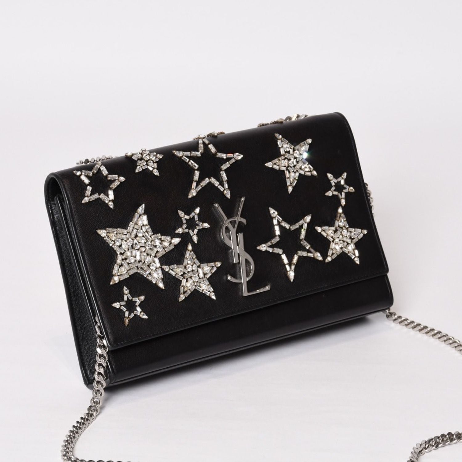 Saint Laurent Shoulder Bag YSL Logo Star Studs Leather Gold Black — view 4