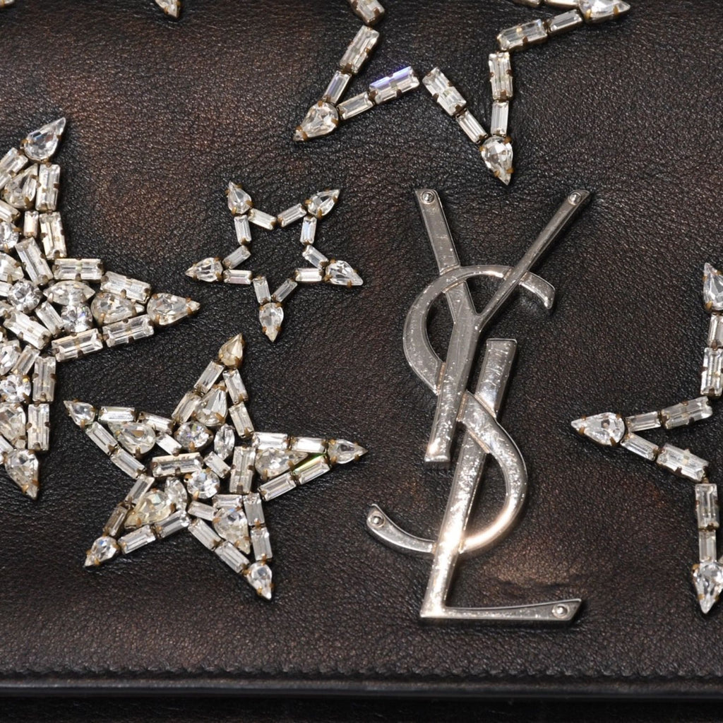Saint Laurent Shoulder Bag YSL Logo Star Studs Leather Gold Black — view 6