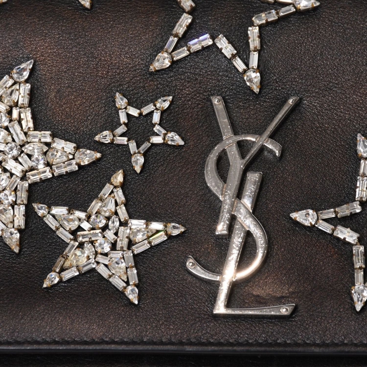 Saint Laurent Shoulder Bag YSL Logo Star Studs Leather Gold Black — view 6
