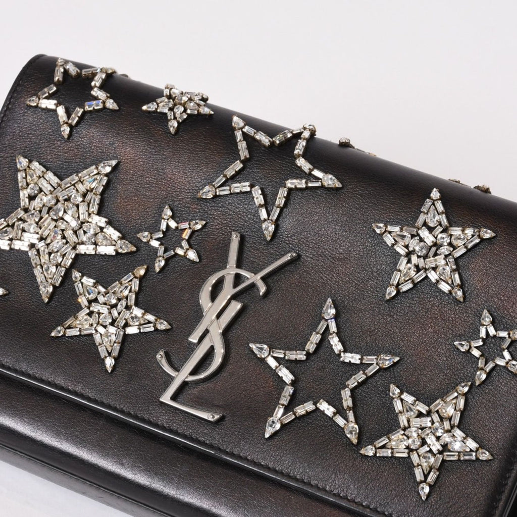 Saint Laurent Shoulder Bag YSL Logo Star Studs Leather Gold Black — view 5