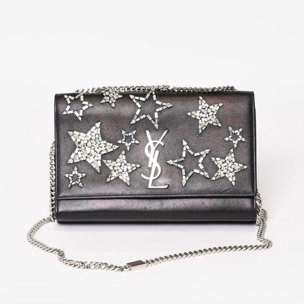 Saint Laurent Shoulder Bag YSL Logo Star Studs Leather Gold Black — view 2