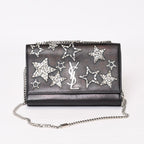 Saint Laurent Shoulder Bag YSL Logo Star Studs Leather Gold Black — view 2
