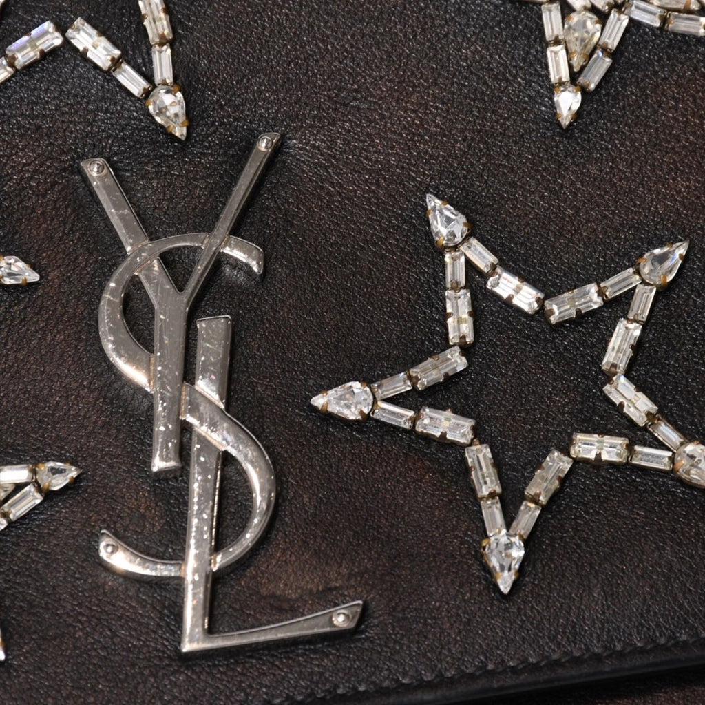 Saint Laurent Shoulder Bag YSL Logo Star Studs Leather Gold Black — view 7
