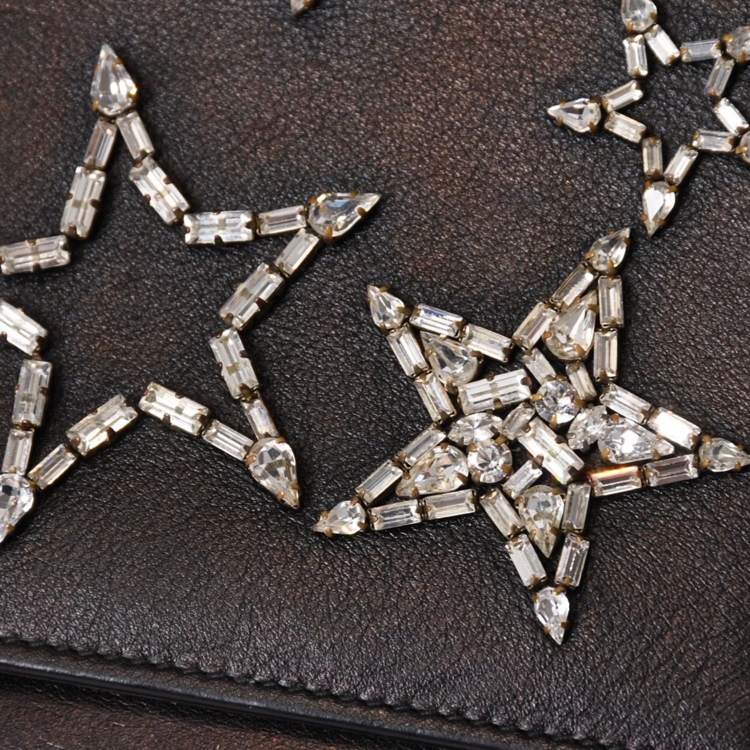 Saint Laurent Shoulder Bag YSL Logo Star Studs Leather Gold Black — view 8