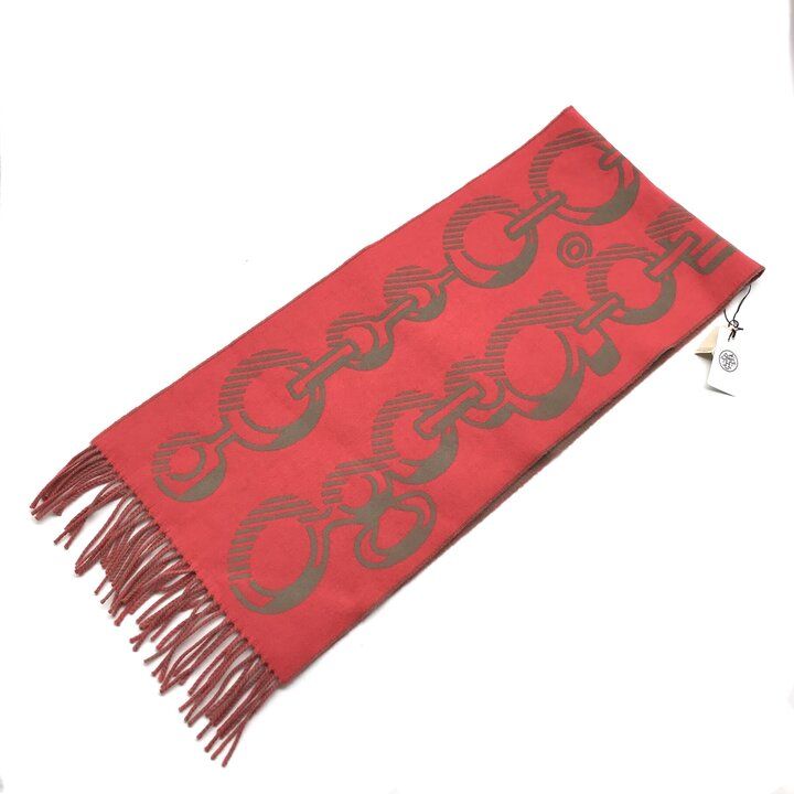 Hermes Dore Buckle Cashmere 100% Scarf Shawl Brown Red — view 4