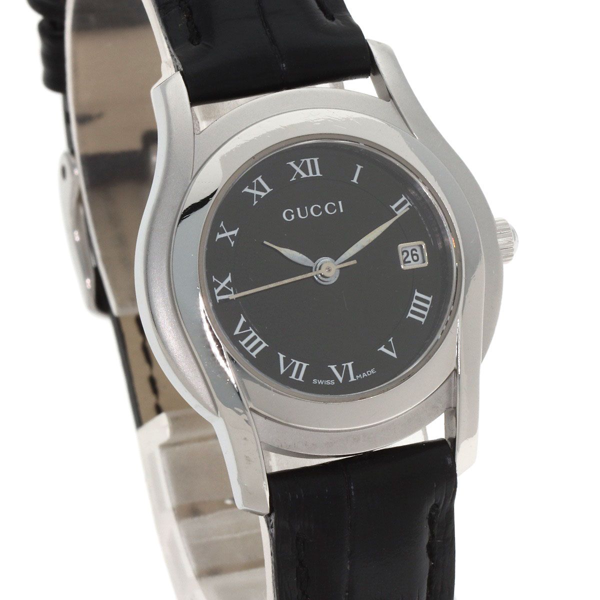 Gucci Round Face Watch SS Leather — view 4