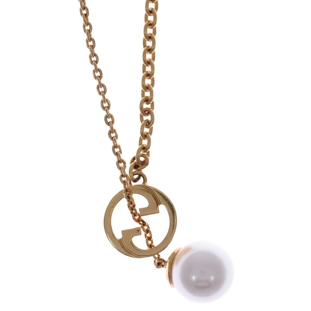 Gucci Blanc D Interlocking Drop Pearl Necklace Gold — view 3