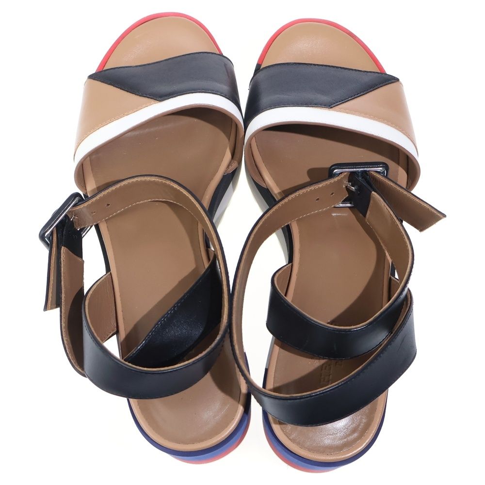Hermes Wedge Sole Multicolor Leather Strap Platform Sandals Shoes Black Beige — view 4