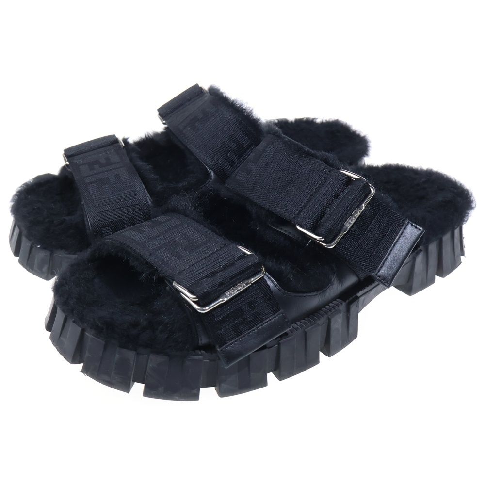 Fendi Fflogo Sole Shearling Sandals Black — view 2