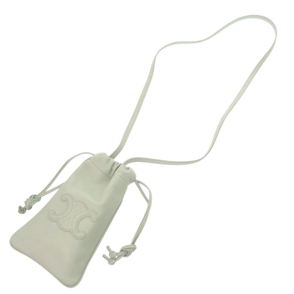 Celine Triomphe Drawstring Phone Pouch Leather Light Green Shoulder Bag — view 5