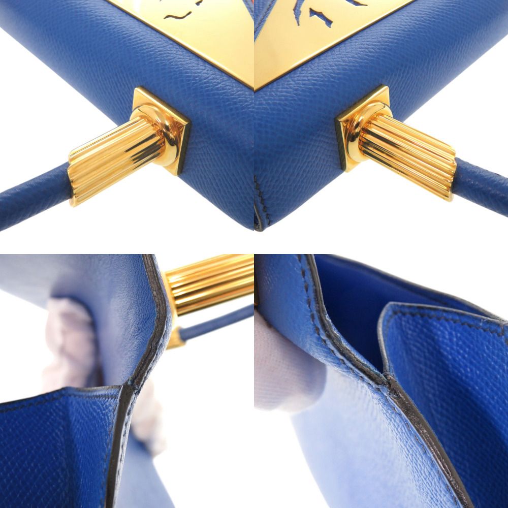 Hermes Limited Sun Cloud Courchevel Blue France Gold Handbag — view 9