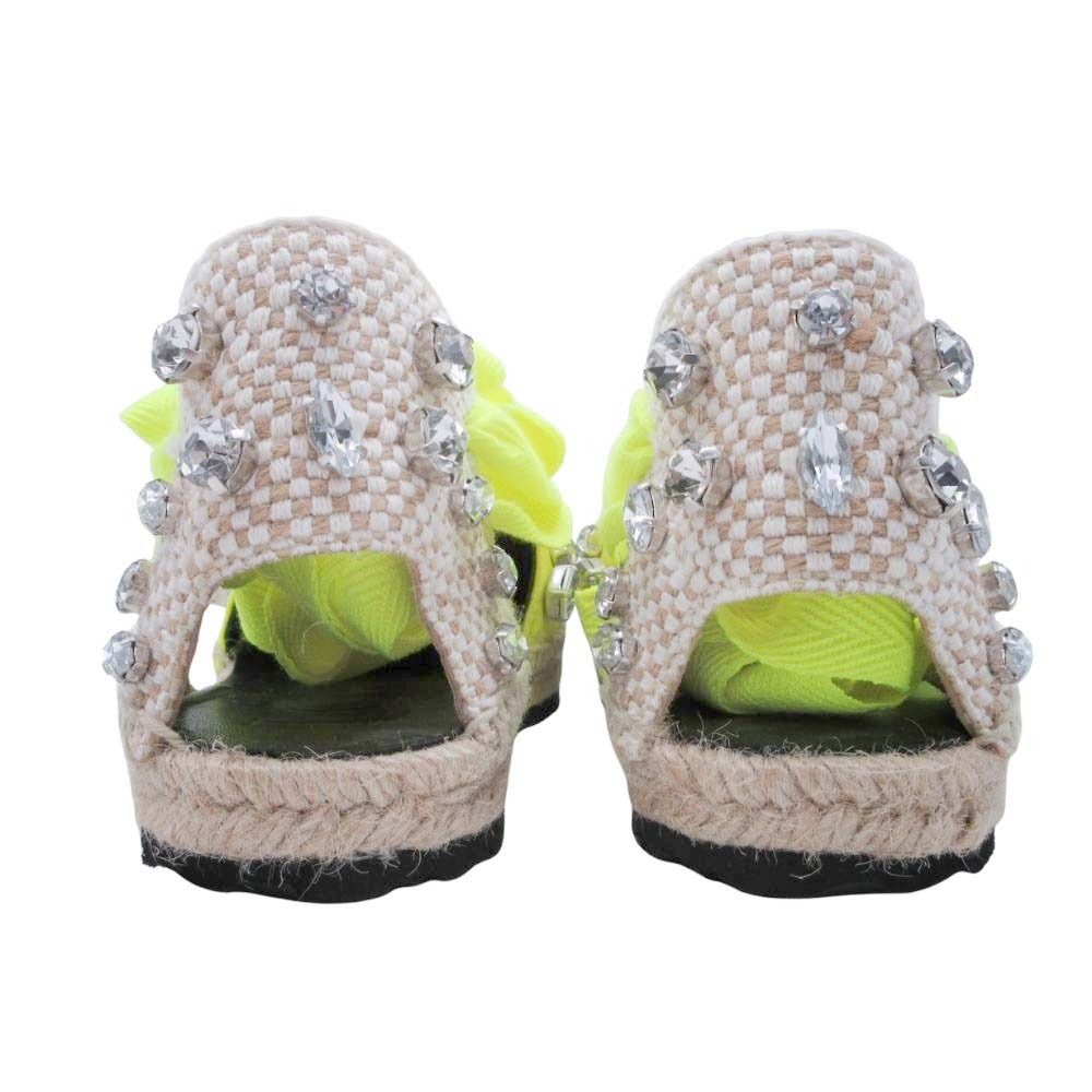 Loewe Paula S Ibiza Crystal Ribbon Espadrilles Sandals 37 Neon Yellow — view 3