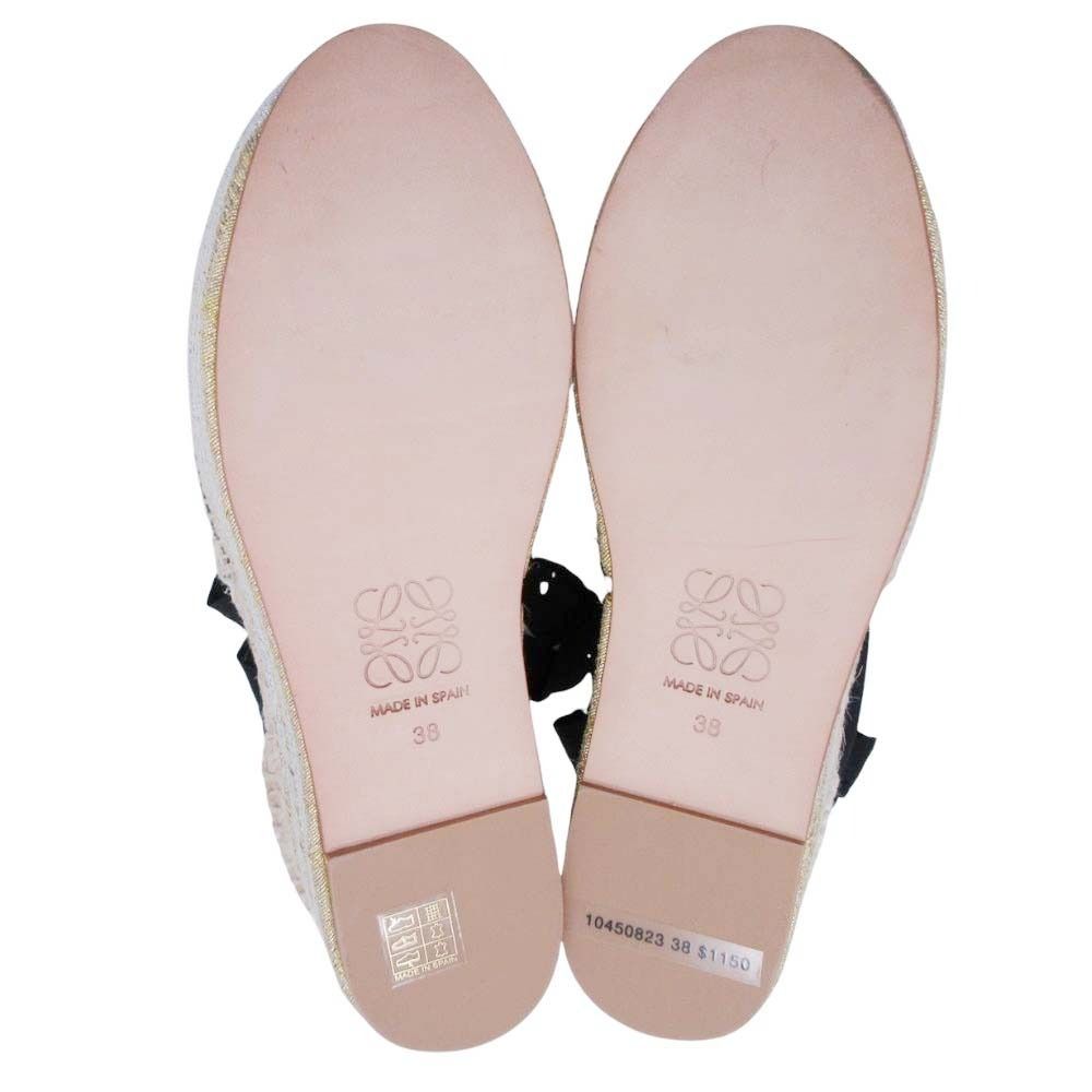 Loewe Paula S Ibiza Crystal Ribbon Espadrille Sandals Wedge Sole 38 Black — view 4