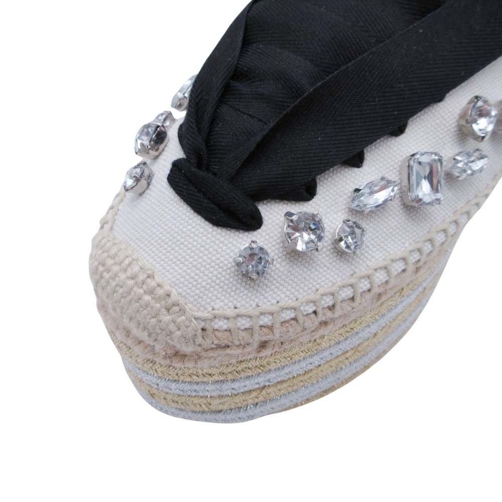Loewe Paula S Ibiza Crystal Ribbon Espadrille Sandals Wedge Sole 38 Black — view 5