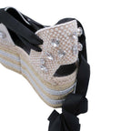Loewe Paula S Ibiza Crystal Ribbon Espadrille Sandals Wedge Sole 38 Black — view 6