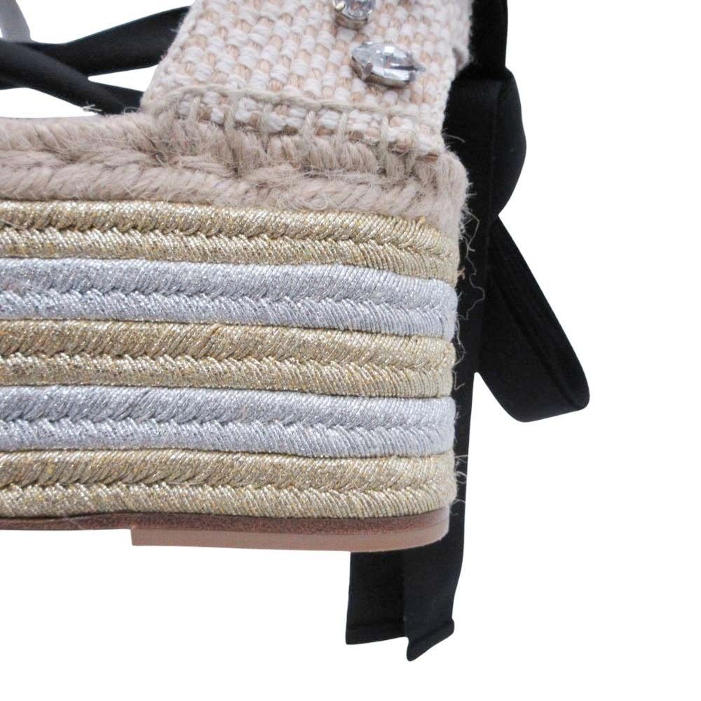 Loewe Paula S Ibiza Crystal Ribbon Espadrille Sandals Wedge Sole 38 Black — view 7