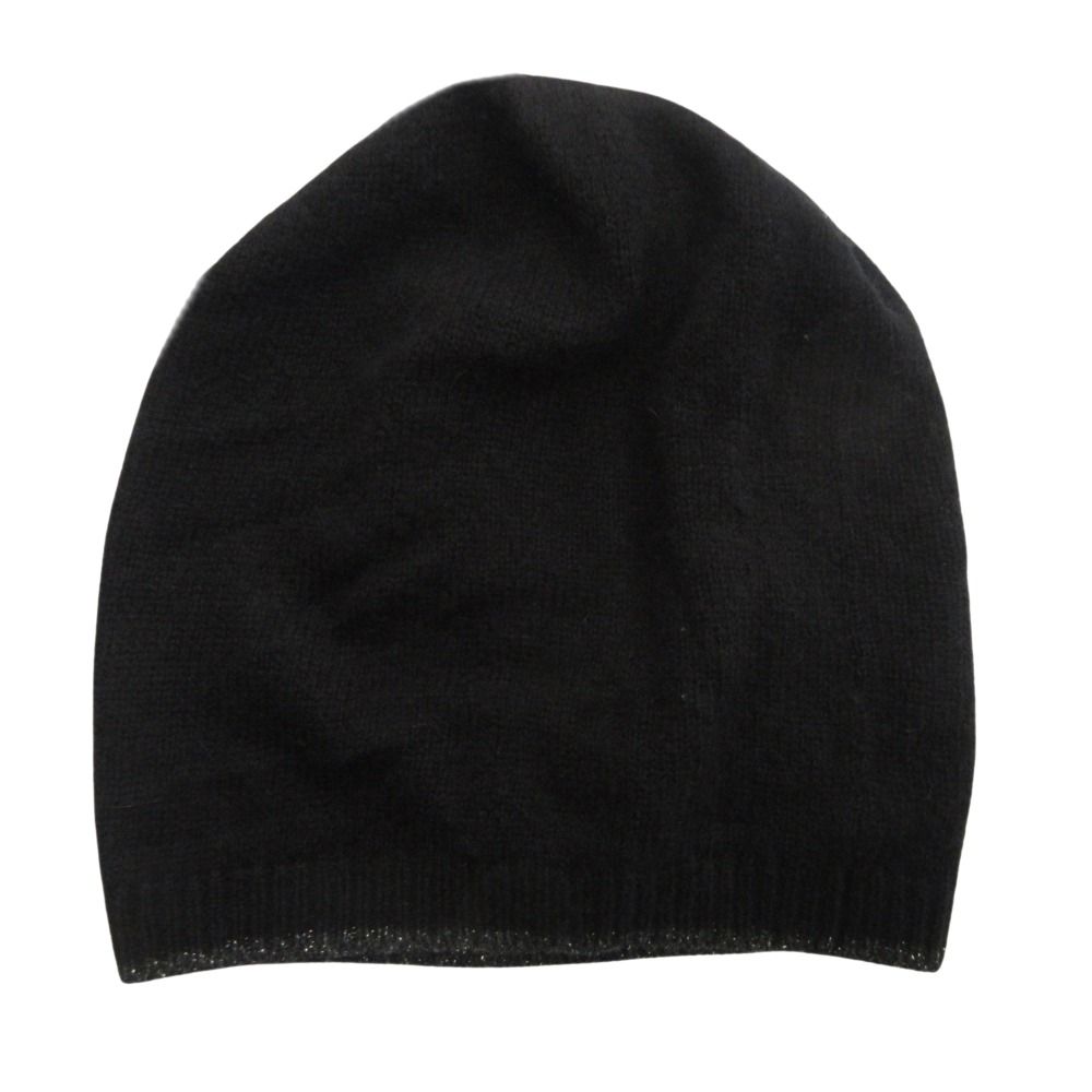 Chanel CC Logo Cashmere Silk Knit Cap Beanie Cap Lame Black Gray — view 2