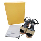 Fendi Frendi Cork Sole Thick Strap Sandals Shoes Enamel 35.5 Black Beige — view 9