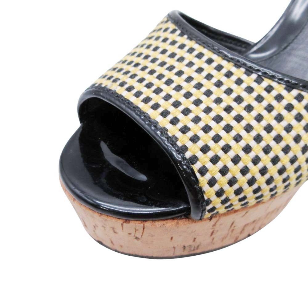 Fendi Frendi Cork Sole Thick Strap Sandals Shoes Enamel 35.5 Black Beige — view 6