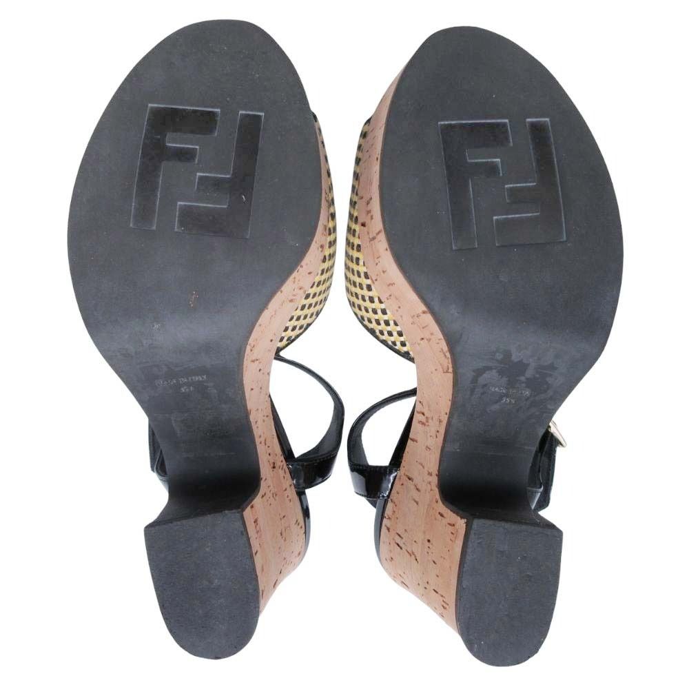 Fendi Frendi Cork Sole Thick Strap Sandals Shoes Enamel 35.5 Black Beige — view 5
