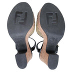 Fendi Frendi Cork Sole Thick Strap Sandals Shoes Enamel 35.5 Black Beige — view 5