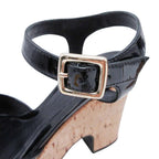 Fendi Frendi Cork Sole Thick Strap Sandals Shoes Enamel 35.5 Black Beige — view 7