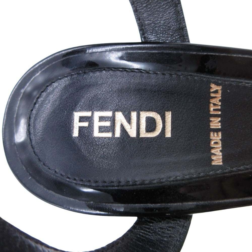 Fendi Frendi Cork Sole Thick Strap Sandals Shoes Enamel 35.5 Black Beige — view 8