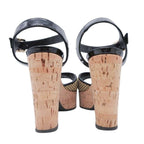 Fendi Frendi Cork Sole Thick Strap Sandals Shoes Enamel 35.5 Black Beige — view 4