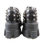 Prada 714 Monolith Brushed Leather Thick Sole Studded Loafers Lace Up Shoes — view 4