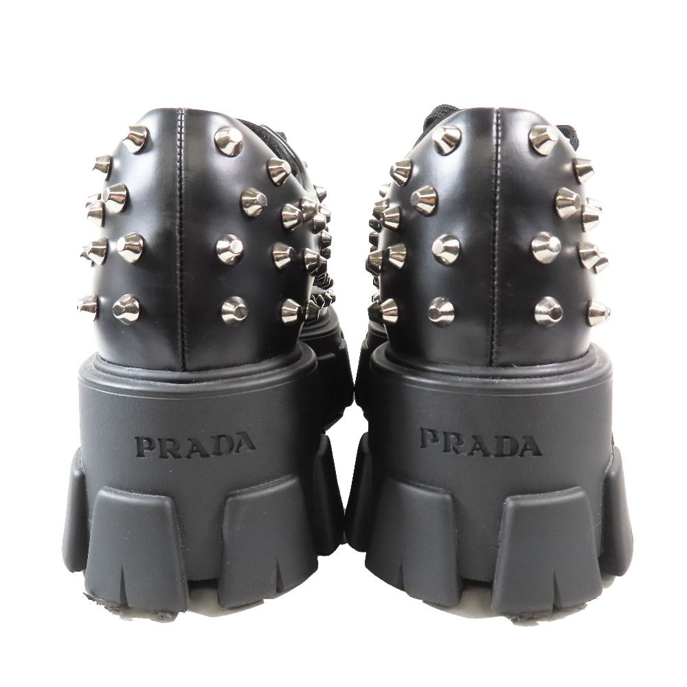 Prada 714 Monolith Brushed Leather Thick Sole Studded Loafers Lace Up Shoes — view 4