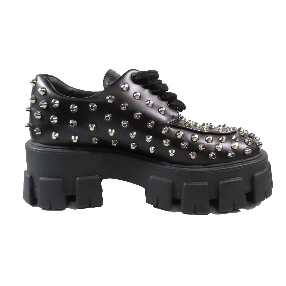 Prada 714 Monolith Brushed Leather Thick Sole Studded Loafers Lace Up Shoes — view 2