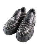 Prada 714 Monolith Brushed Leather Thick Sole Studded Loafers Lace Up Shoes — view 3