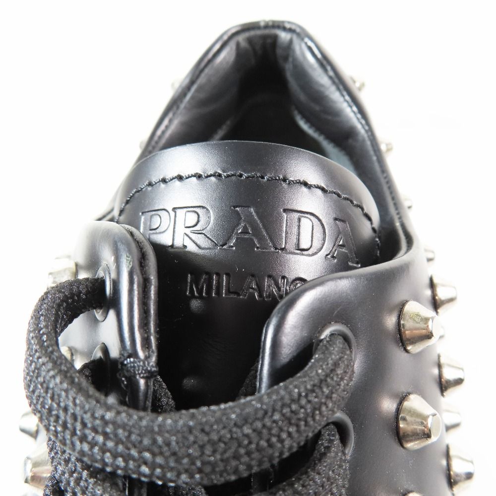 Prada 714 Monolith Brushed Leather Thick Sole Studded Loafers Lace Up Shoes — view 7