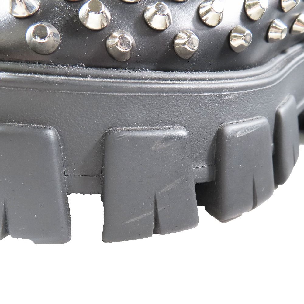 Prada 714 Monolith Brushed Leather Thick Sole Studded Loafers Lace Up Shoes — view 9