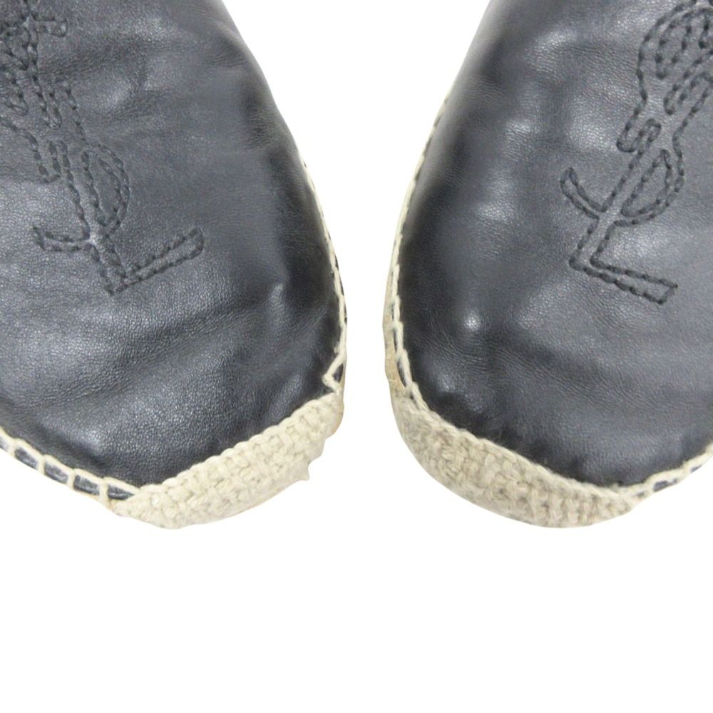 Saint Laurent Paris Espadrilles Leather Slip on Shoes Logo Embroidery — view 9