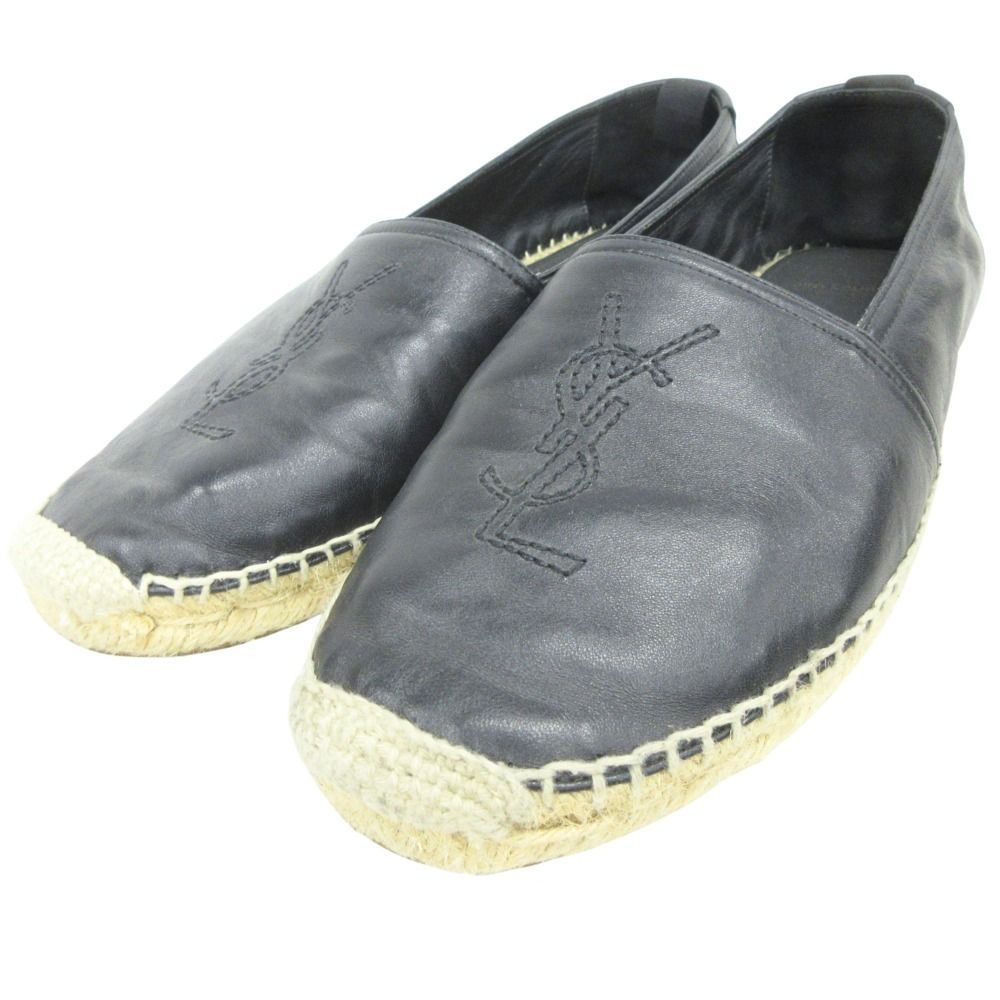 Saint Laurent Paris Espadrilles Leather Slip on Shoes Logo Embroidery — view 3