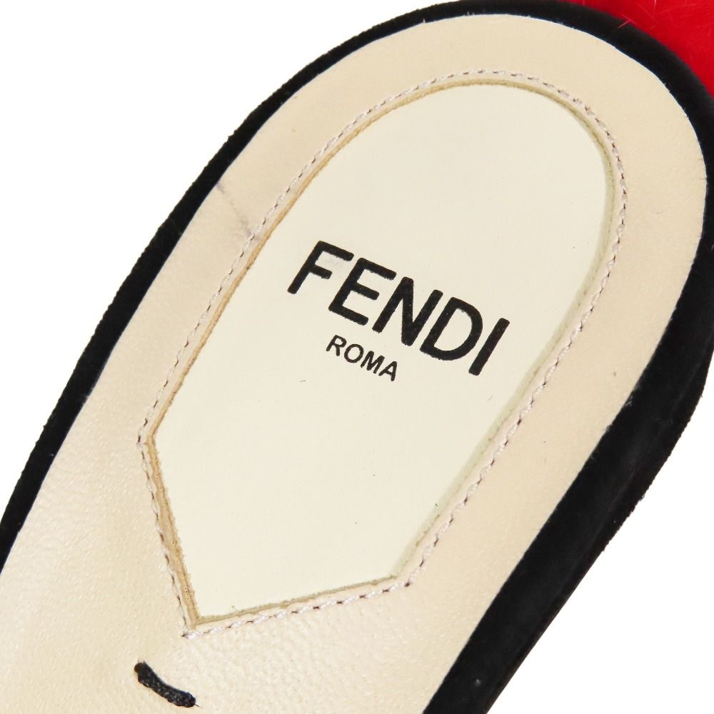 Fendi Fur Pom Sandals High Heels Shoes Ankle Strap Suede Leather 39 Black — view 6