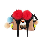 Fendi Fur Pom Sandals High Heels Shoes Ankle Strap Suede Leather 39 Black — view 3