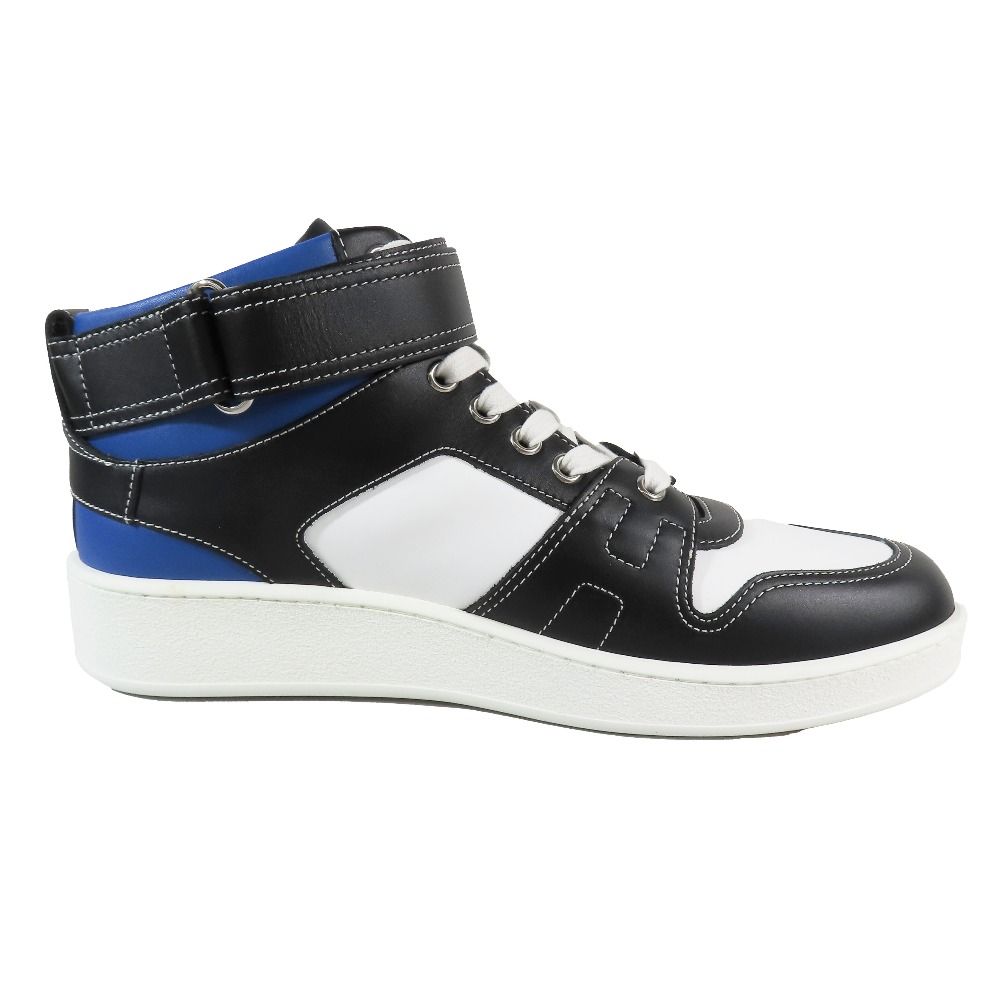 Hermes Logo Clou de Selle Style Leather High Cut Sneakers Shoes Black Blue — view 2
