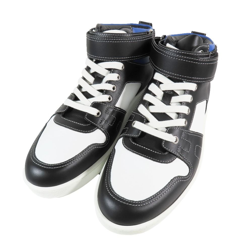 Hermes Logo Clou de Selle Style Leather High Cut Sneakers Shoes Black Blue — view 3